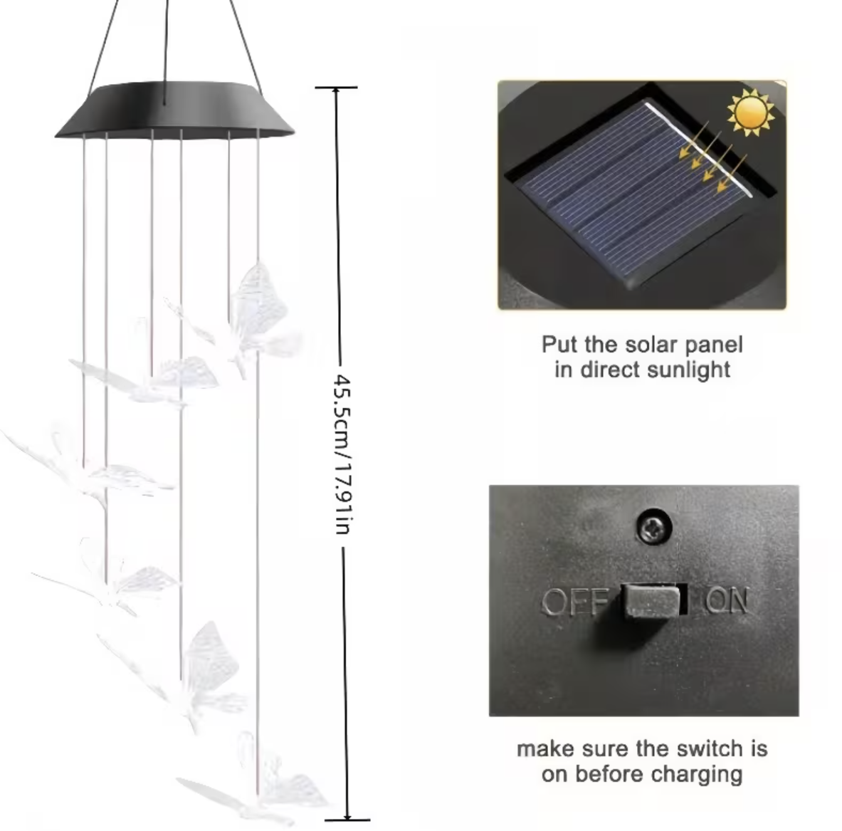 Set 2 X Clopotei De Vant Cu Incarcare  Solara , Fluturi , Colibri , Inimi