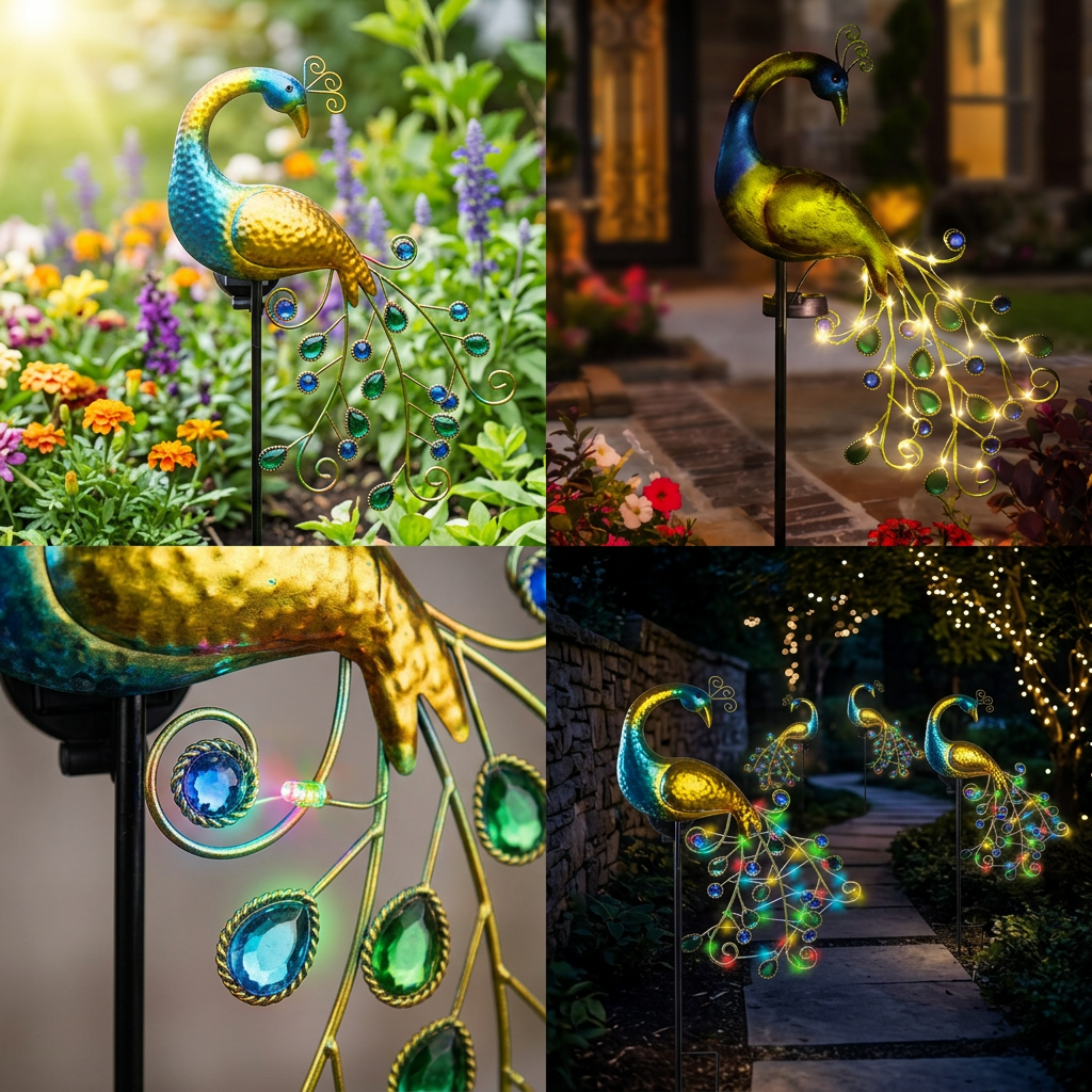 Lampa Solara Decorativa Paun LED – Iluminare Eleganta pentru Gradina Ta