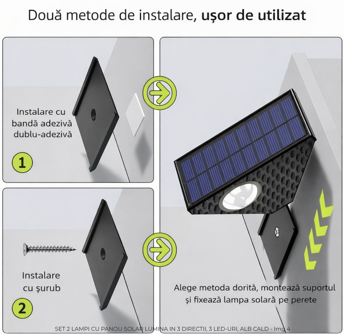 Set 2 Lampi Solare Decorative de Perete, Lumina in 3 Directii, Mullticolor/Alb rece/Alb Cald