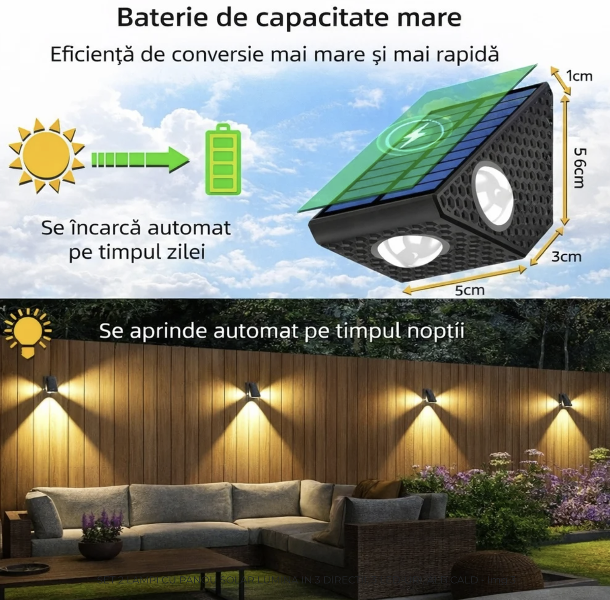 Set 2 Lampi Solare Decorative de Perete, Lumina in 3 Directii, Mullticolor/Alb rece/Alb Cald
