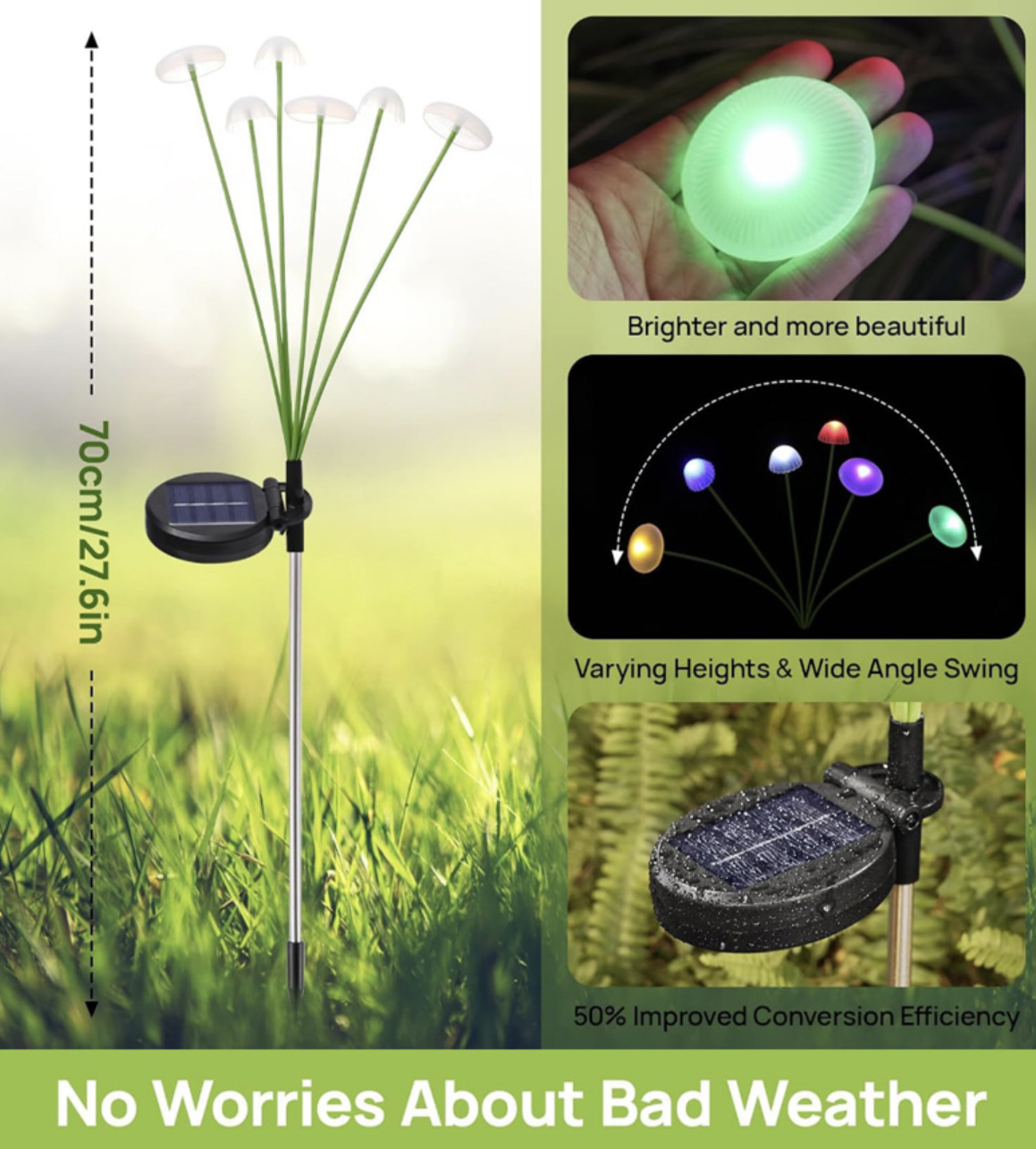 Set 2 Lampi Solare Decorative Jellyfish Multicolor, 6 LED-uri, Efect Meduza, Aprindere Automata