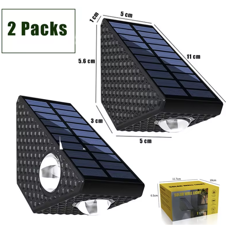 Set 2 Lampi Solare Decorative de Perete, Lumina in 3 Directii, Mullticolor/Alb rece/Alb Cald