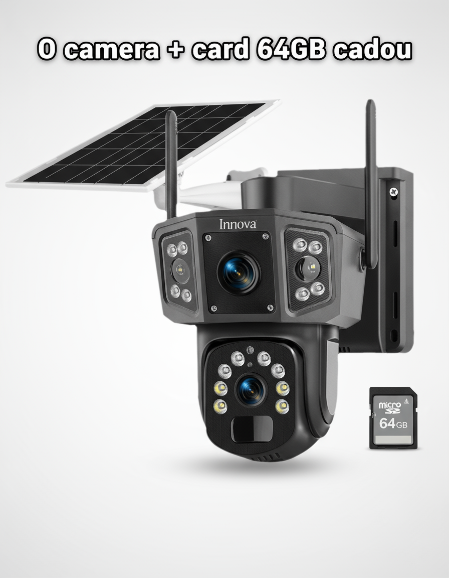 Camera Supraveghere Solara Dubla INNOVA 4G , 6MP , Full HD, PTZ 360°, baterie 12000mAh, vedere nocturna, audio bidirectional, O-KAM PRO, 3 ani garantie