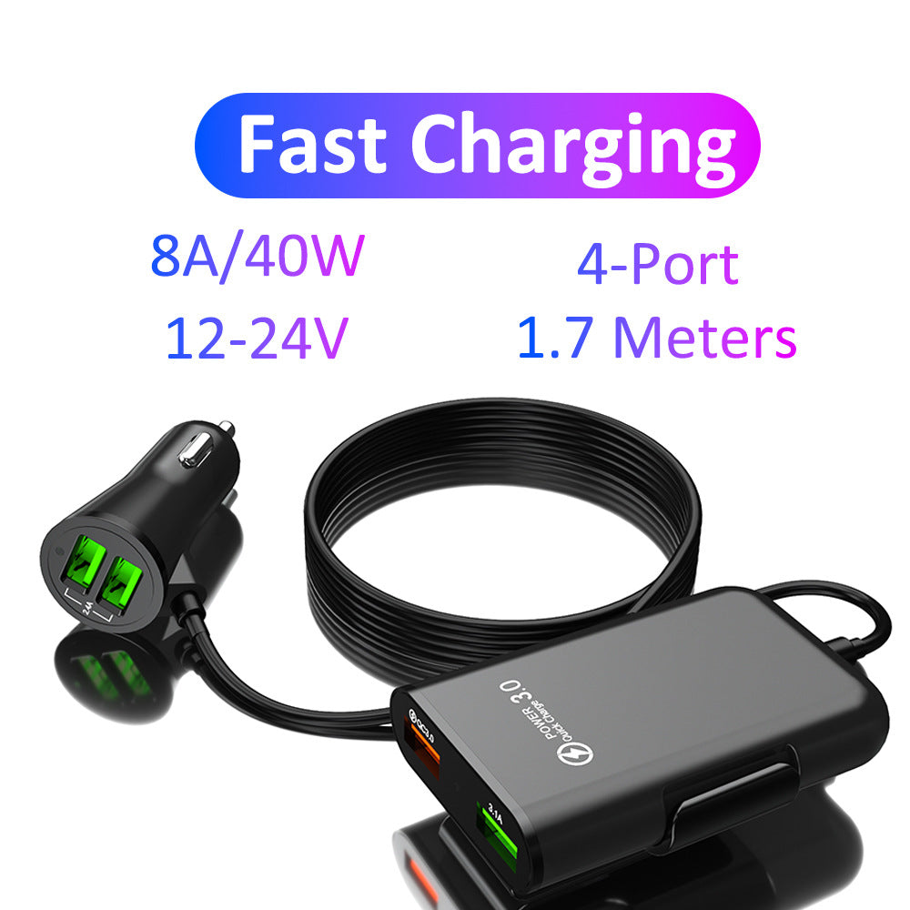 Pachet 1+1 Incarcator auto, 4 in 1, 12V/32V USB QC3.0, 40W, cablu de 1,7 m
