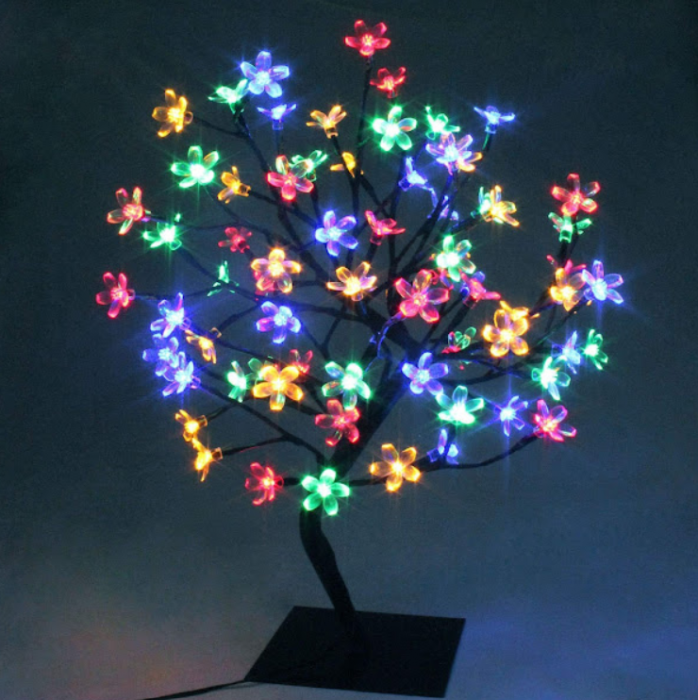 Pachet 2 x Bonsai decorativ cu flori de cires, 28 LED Multicolor