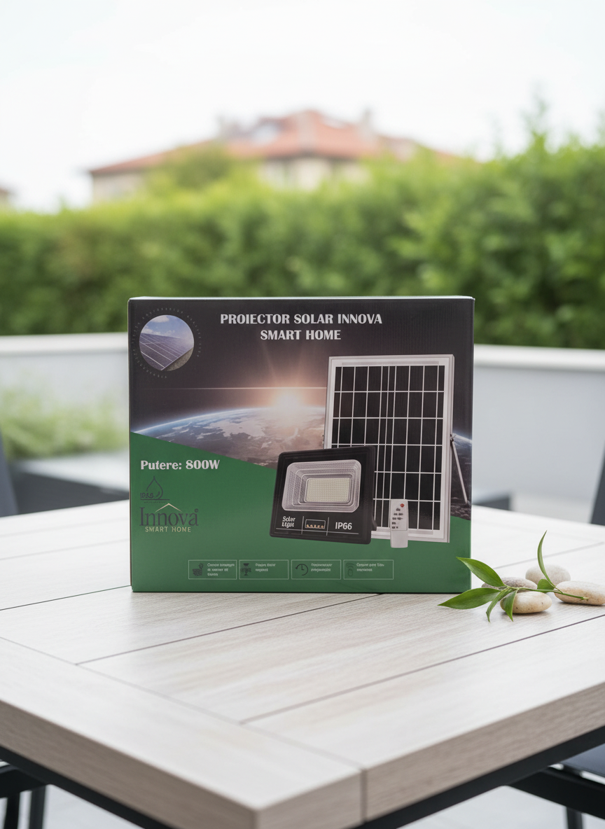 Set 2 x Proiector LED INNOVA 800 W Cu Panou Solar si telecomanda, IP66 + Cadou Surpriza
