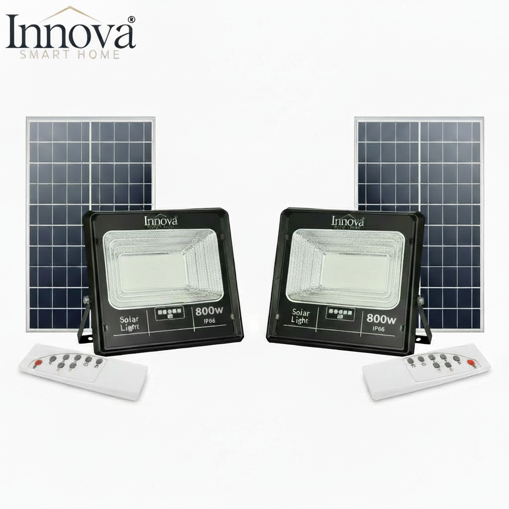 Set 2 x Proiector LED INNOVA 800 W Cu Panou Solar si telecomanda, IP66 + Cadou Surpriza