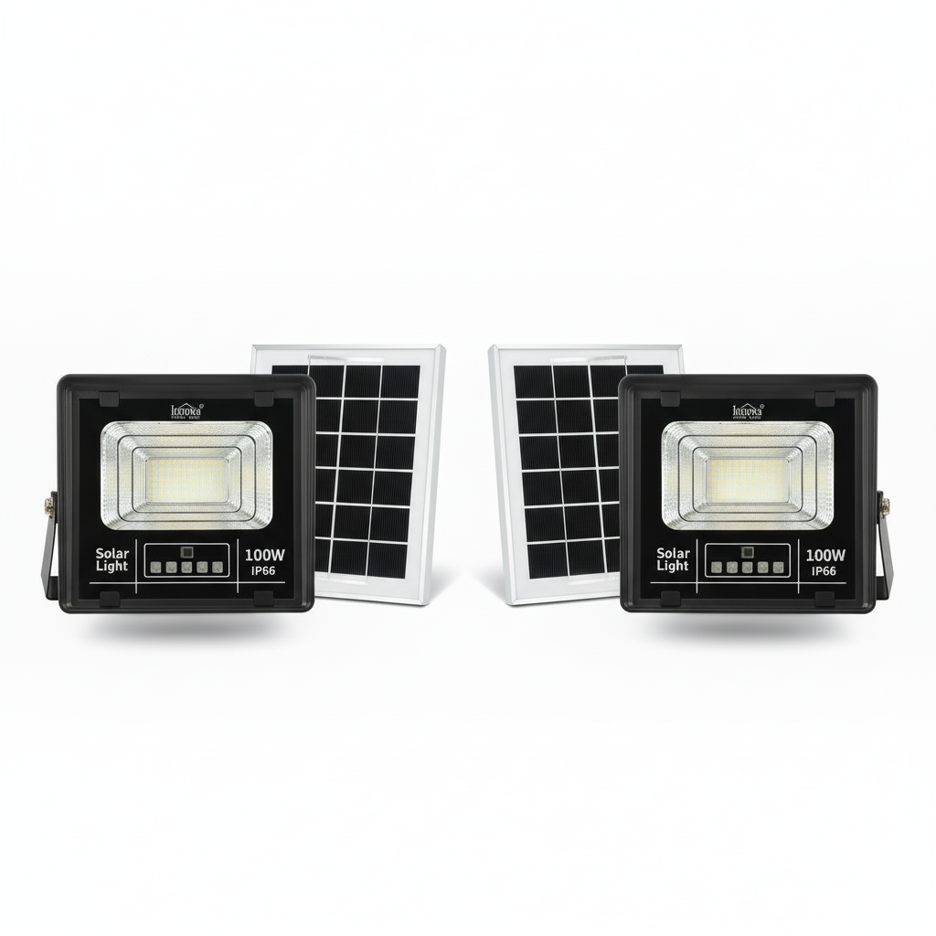 Set 2 X Proiector Solar Innova 100W , IP66 , Indicator Batarie , Telecomanda , 6500k , 3 Ani Garantie