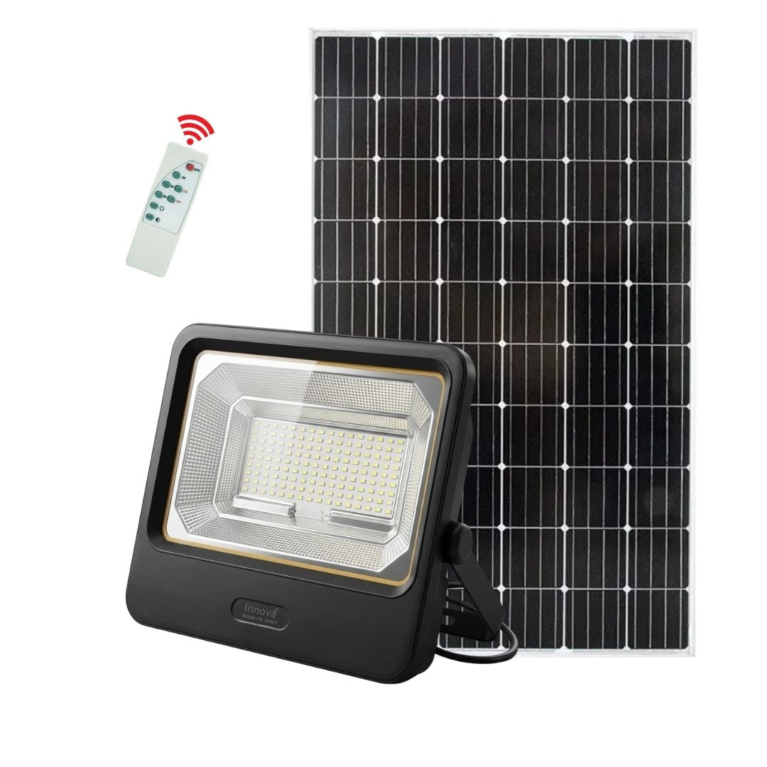 Set 2 Proiectoare Solare LED 600W Innova Smart Home Cyborg, IP67, Panouri Solare 35x29 cm și Telecomenzi