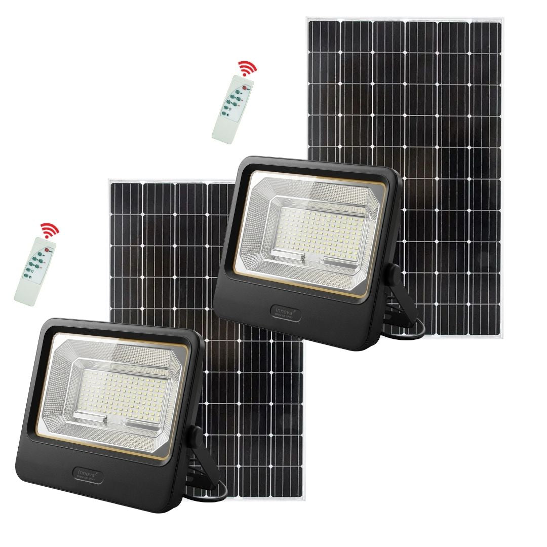 Set 2 Proiectoare Solare LED 800W Innova Smart Home Cyborg, IP67, Panouri Solare 35x35 cm și Telecomenzi