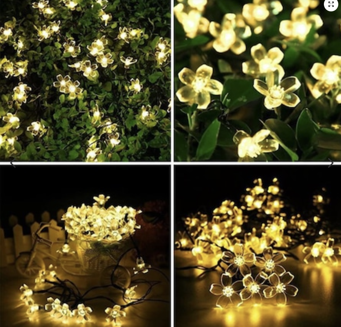 Set 2/4/8 x Instalație Solară pentru Grădină - Flori de Cireș cu 50 LED-uri, Alb Cald
