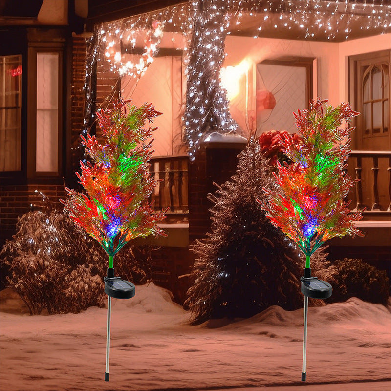 Set 2 x Copaci Tuia Solari Decorativi cu 10 LED-uri Multicolore, 70 Ramuri, Înălțime 80 cm, Iluminare Automată cu Energie Solară