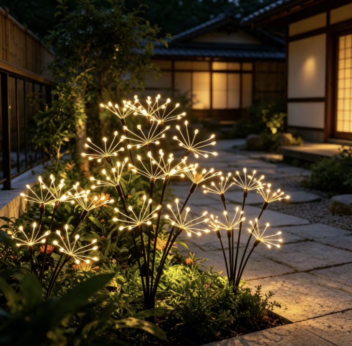 Set 2 Lampi Solare Decorative de Gradina Tip Papadie, 72 cm, 6 Ramuri Flexibile, 60 LED , Lumina Alb Cald