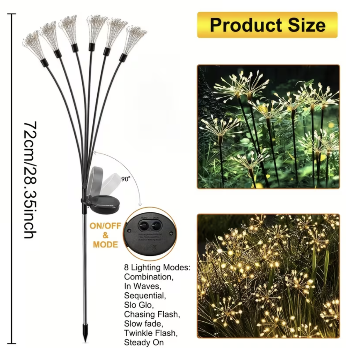 Set 2 Lampi Solare Decorative de Gradina Tip Papadie, 72 cm, 6 Ramuri Flexibile, 60 LED , Lumina Alb Cald