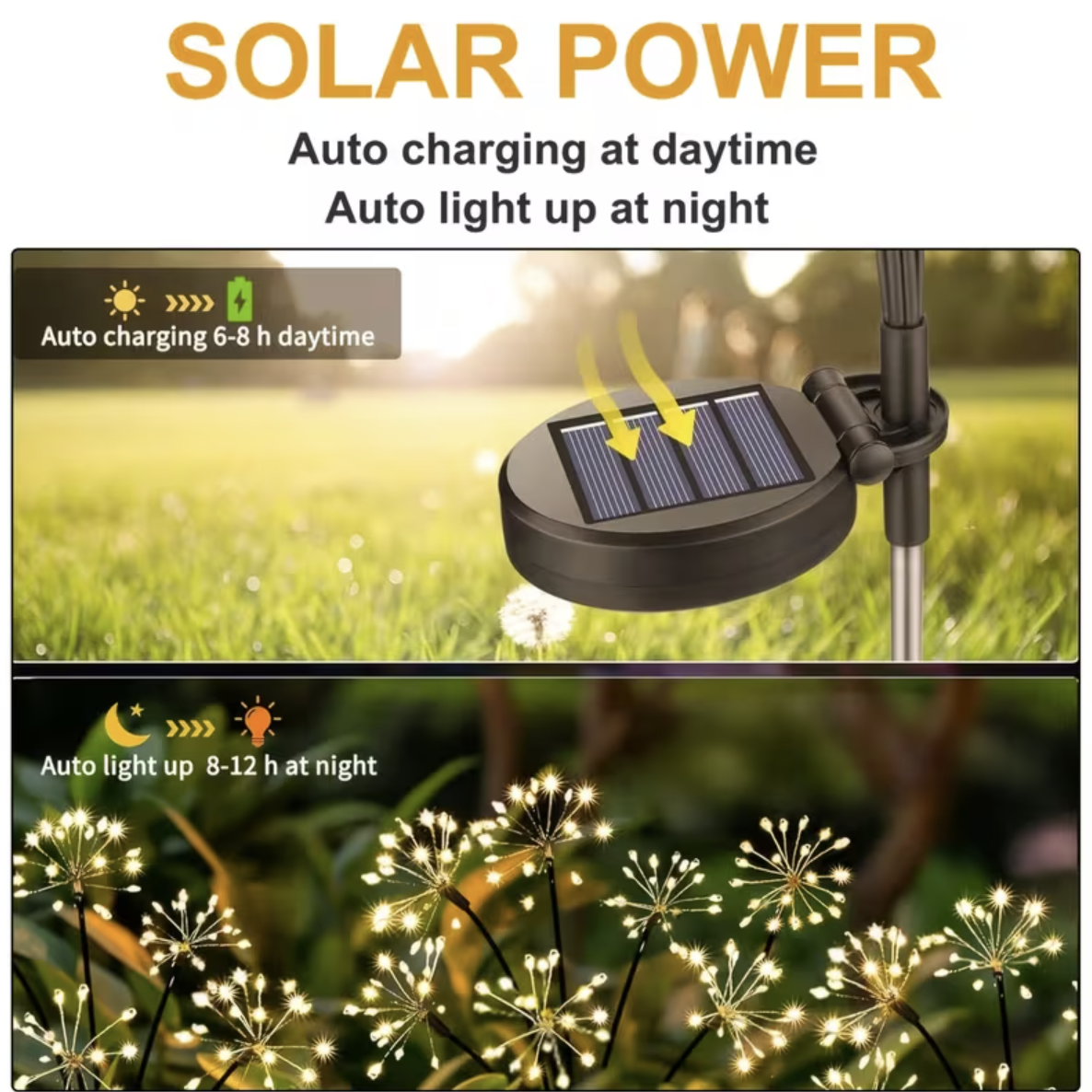 Set 2 Lampi Solare Decorative de Gradina Tip Papadie, 72 cm, 6 Ramuri Flexibile, 60 LED , Lumina Alb Cald