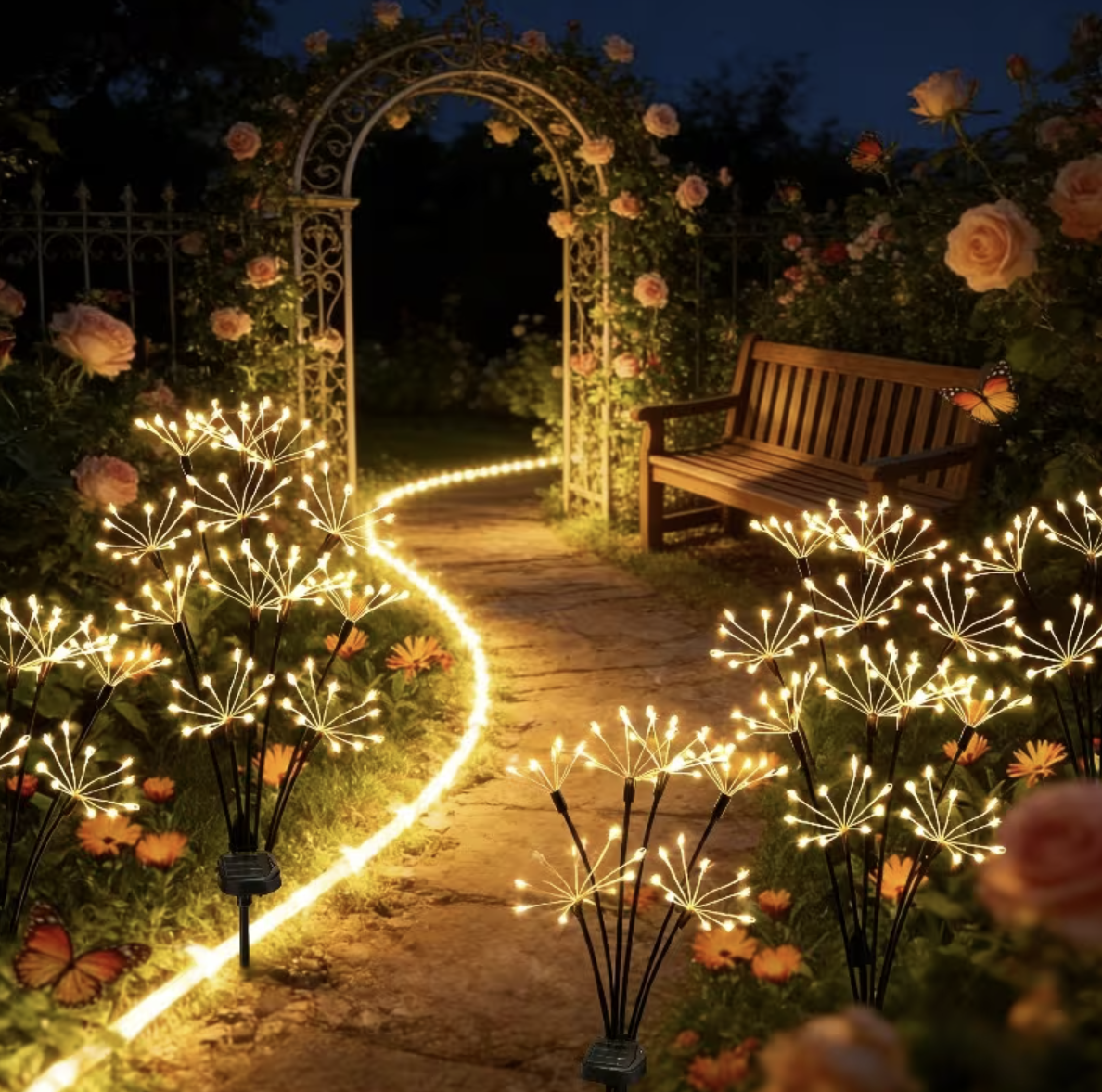 Set 2 Lampi Solare Decorative de Gradina Tip Papadie, 72 cm, 6 Ramuri Flexibile, 60 LED , Lumina Alb Cald