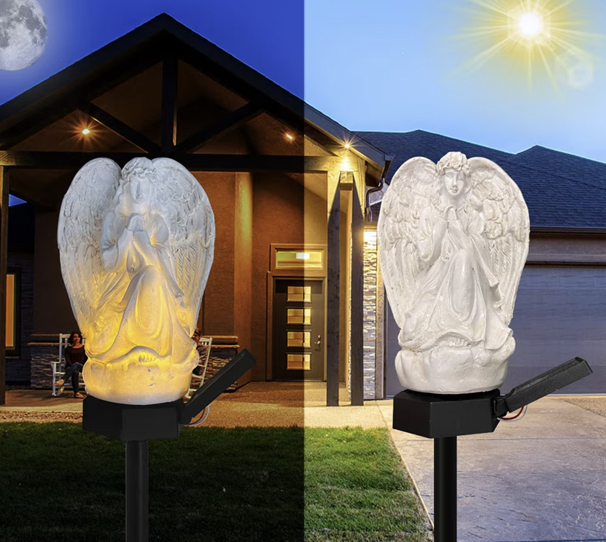 Set 2 Lampi Solare Decorative Inger cu LED, Iluminare Automata, Rezistente la Intemperii, IP44, 45 cm