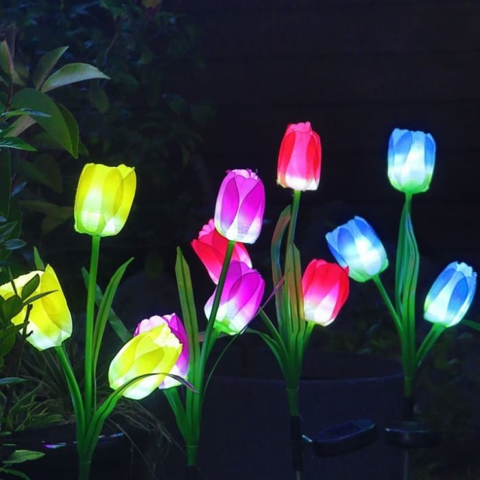Set 4 Lampi Solare Lalele Decorative, 70cm, IP66, LED cu Senzor Lumina