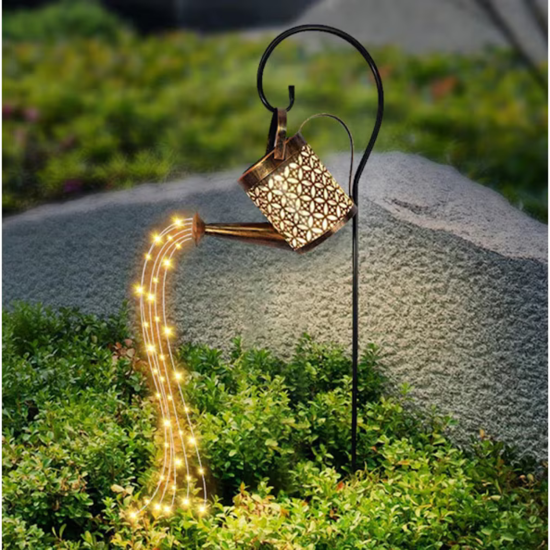 Set 2x Lămpi Solare LED Tip Stropitoare cu Stele, Fier Forjat, Design Retro, Proiecție Lumină Caldă, IP65, 80 cm
