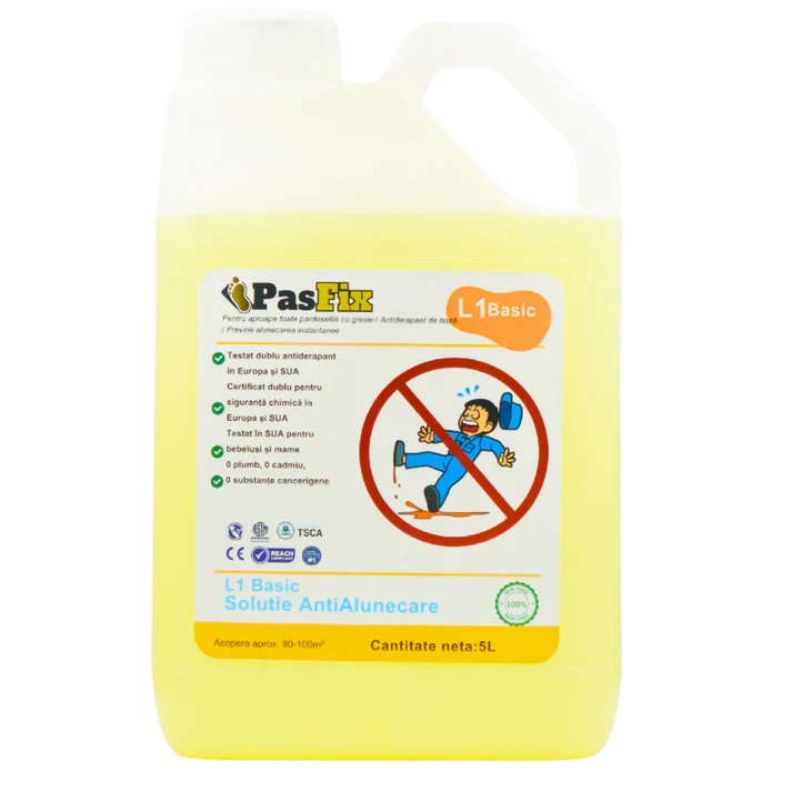 Soluție Antialunecare PasFix L1 BASIC 5L – Protecție sigură pentru băi, bucătării și pardoseli cu gresie